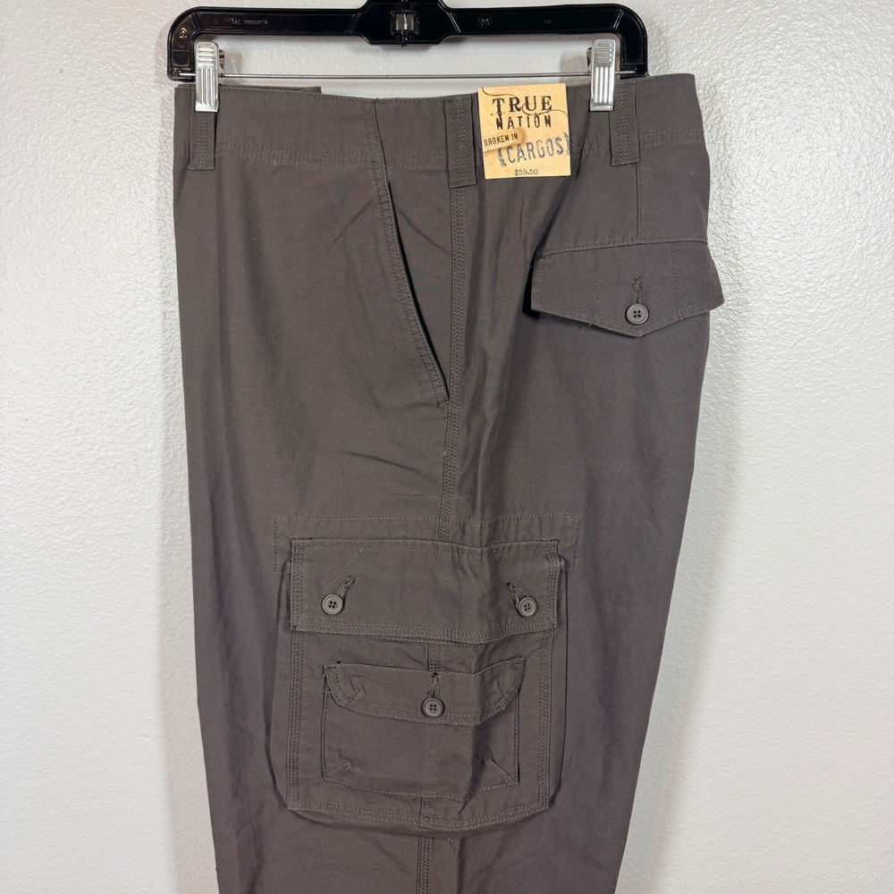 True Nation Cargo Pants Men's 48x30 Gray Cargos Straight Leg Multi Pocket NEW